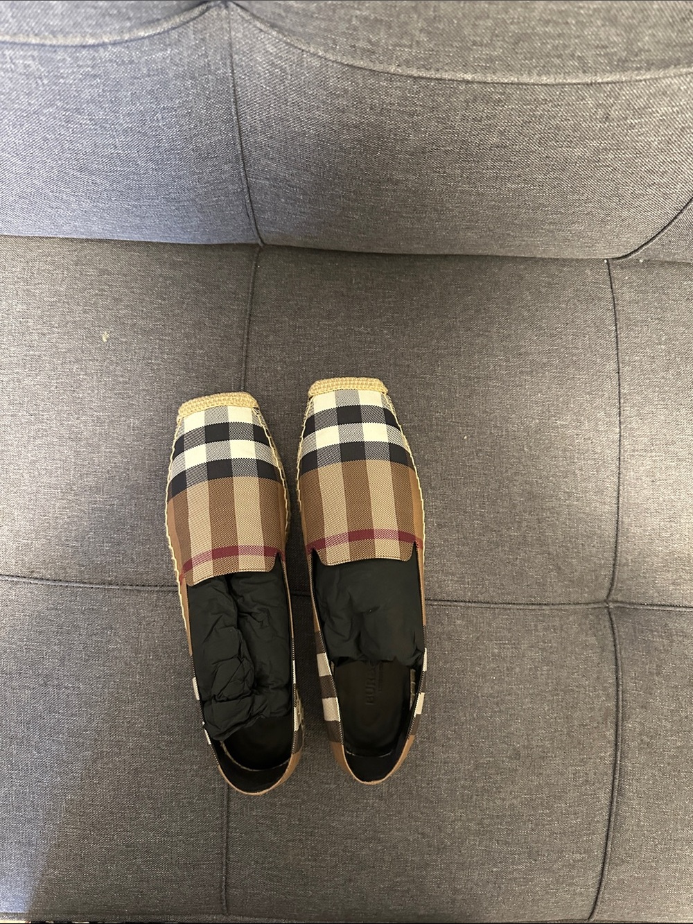 Burberry Tan Plaid Slip-On Espadrilles